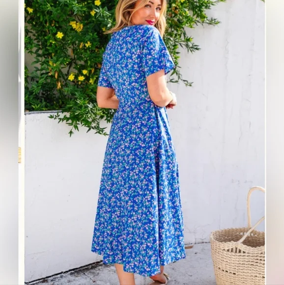 Ivy City Co Allie Floral Midi Dress in Royal Blue NWT Size 14 - Picture 2 of 10